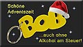 BOB-Anhänger mit Nikolausmütze und dem Schriftzug: Schöne Adventszeit, auch ohne Alkohol am Steuer