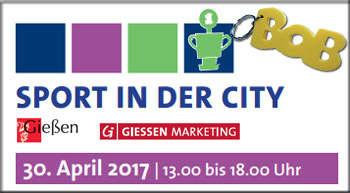 Das Logo der Veranstaltung "Sport in der City" mit dem Logo der Stadt Gießen und BOB