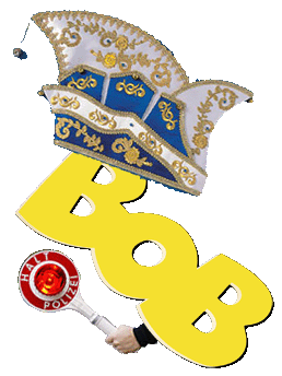 BOB-Schriftzug mit Polizeikelle und Karnevalsmütze