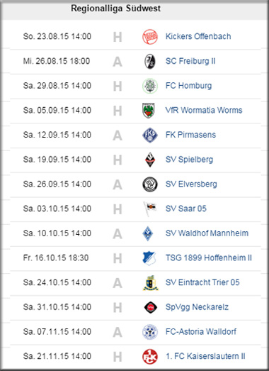 Spielplan Hinrunde Regionalliga Südwest - TSV Steinbach