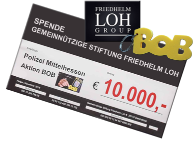 Der Spendenscheck der Friedhelm-Loh-Group an die Aktion BOB