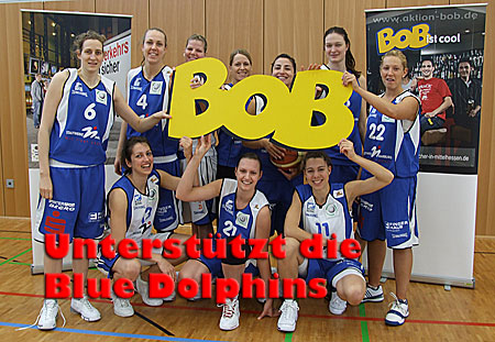 Basketball-Bundesliga-Team des BC Marburg e.V. - Blue Dolphins mit dem BOB-Schriftzug
