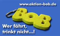 BOB-Anhänger mit Schritzug "Wer fährt, trinkt nicht...!" und www.aktion-bob.de