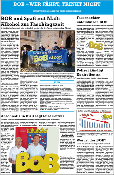 Am Mittwoch, dem 27. Februar 2019, erschien in allen kostenlosen Wochenblättern der Oberhessischen Presse eine Sonderseite zum Karneval mit der Aktion BOB