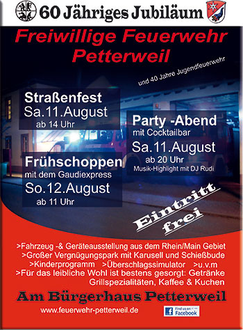 Plakat zum Jubiläum - 60 Jahre Feuerwehrverein und 40 Jahre Jugendfeuerwehr Petterweil